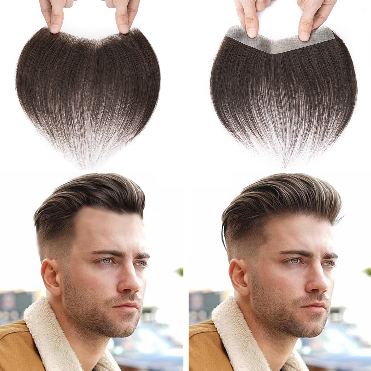 Unisex Toupee Thin Skin Hairpiece Human Hair System Replacement Forehead Topper