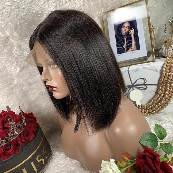 Straight Bob 13x4x1 T Part Lace Front Human Hair Wigs Black Hair for Women 10in
