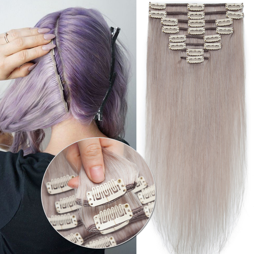AAAAAAAA Russian 100% Human Hair Extensions Full Head Clip in Remy 8 PIECES Soft