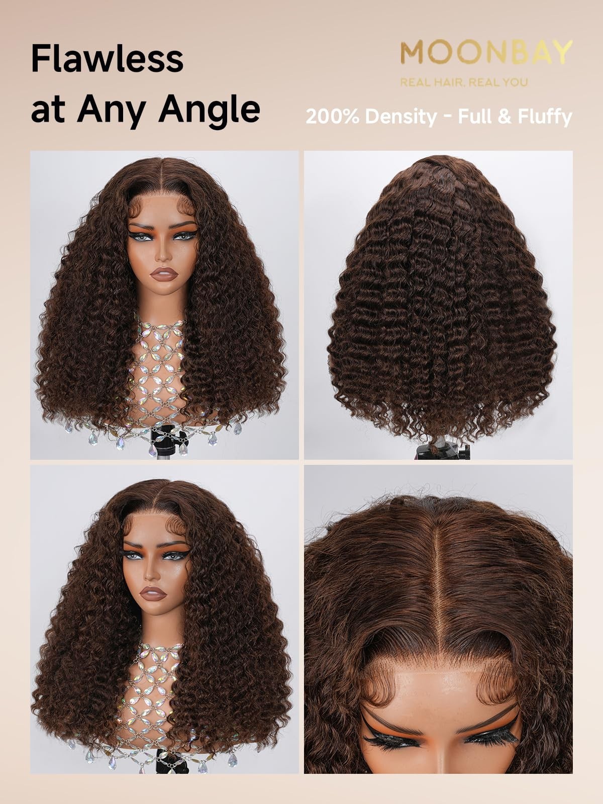 22in Chocolate Brown Deep Wave Glueless Human Hair Wig – 5×5 HD Lace Closure, 20