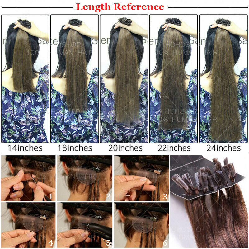 Russian THICK Pre Bonded U-Tip Nail 100% Human Remy Hair Extensions Glue Keratin