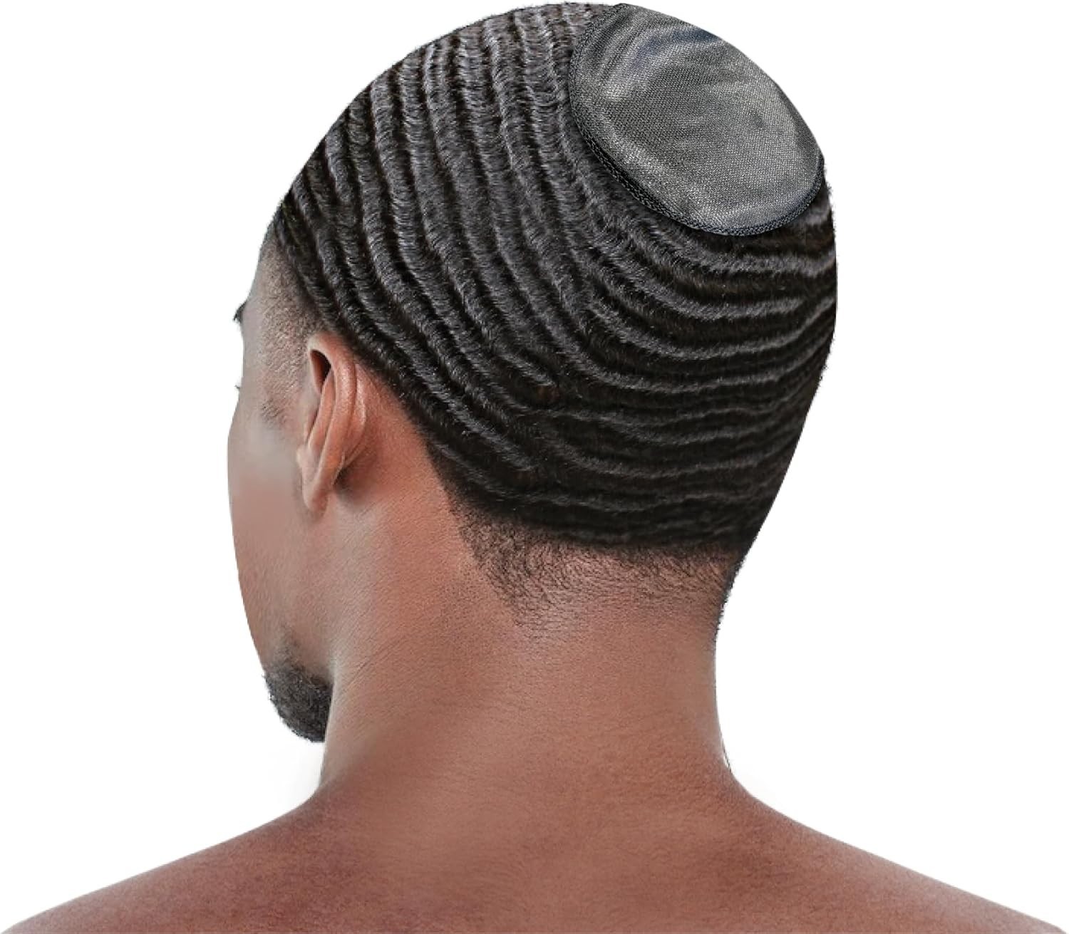 2pc Crown Compression Patches for Hair Men Black Silky Breathable Fabric