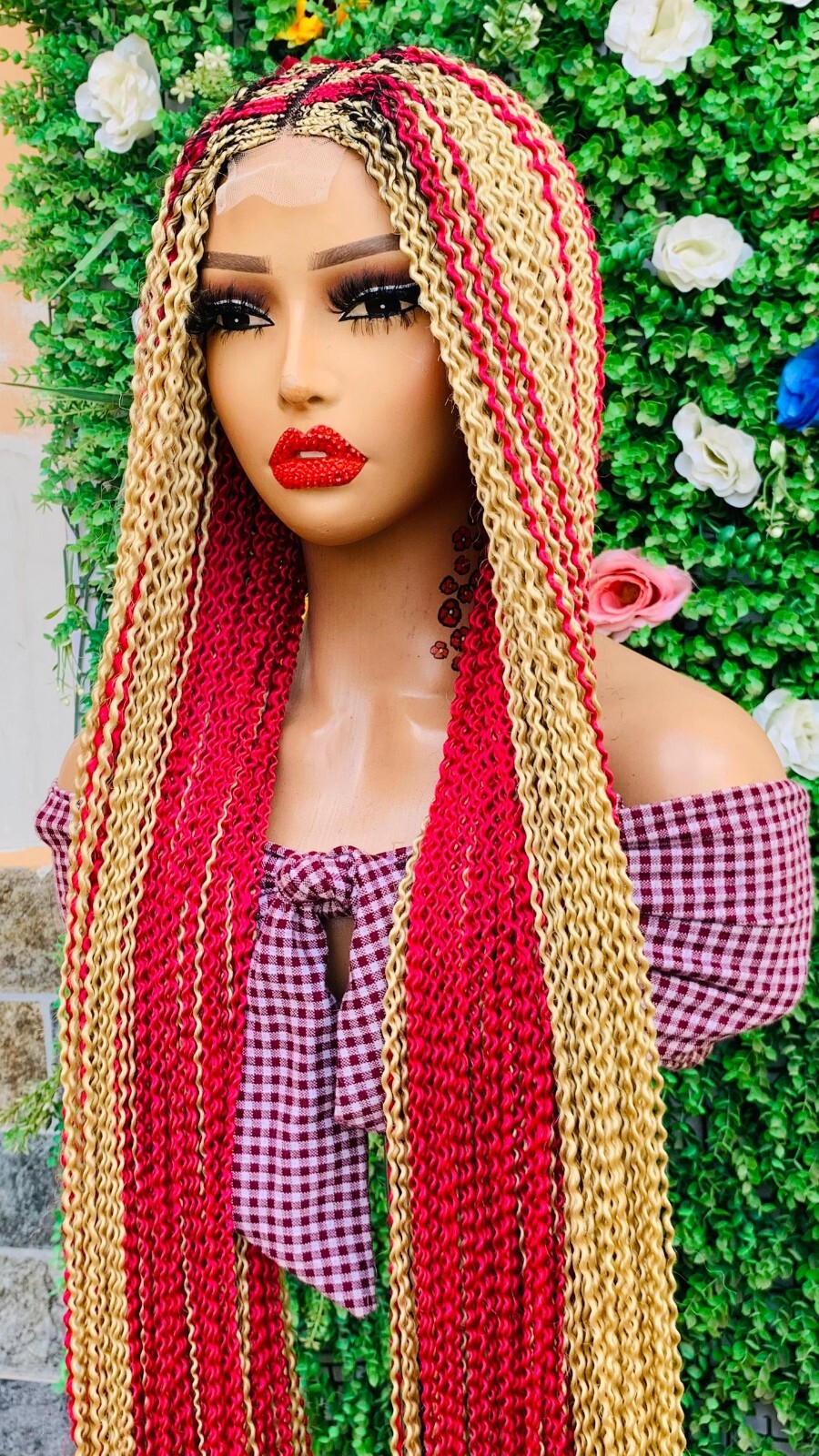 WATERMELON BRAIDED WIGS ON 2*4 LACE CLOSURE 42″