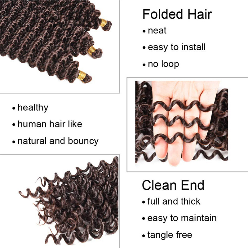 Water Wave Kinky Curly Crochet Braiding Hair Extensions 14 Inch 6 Bundles Black