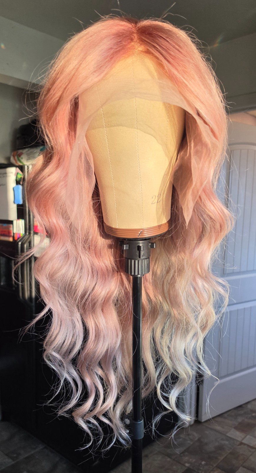 30″ Custom-colored 100% Human Hair Lace Front Wig – Pink Champagne