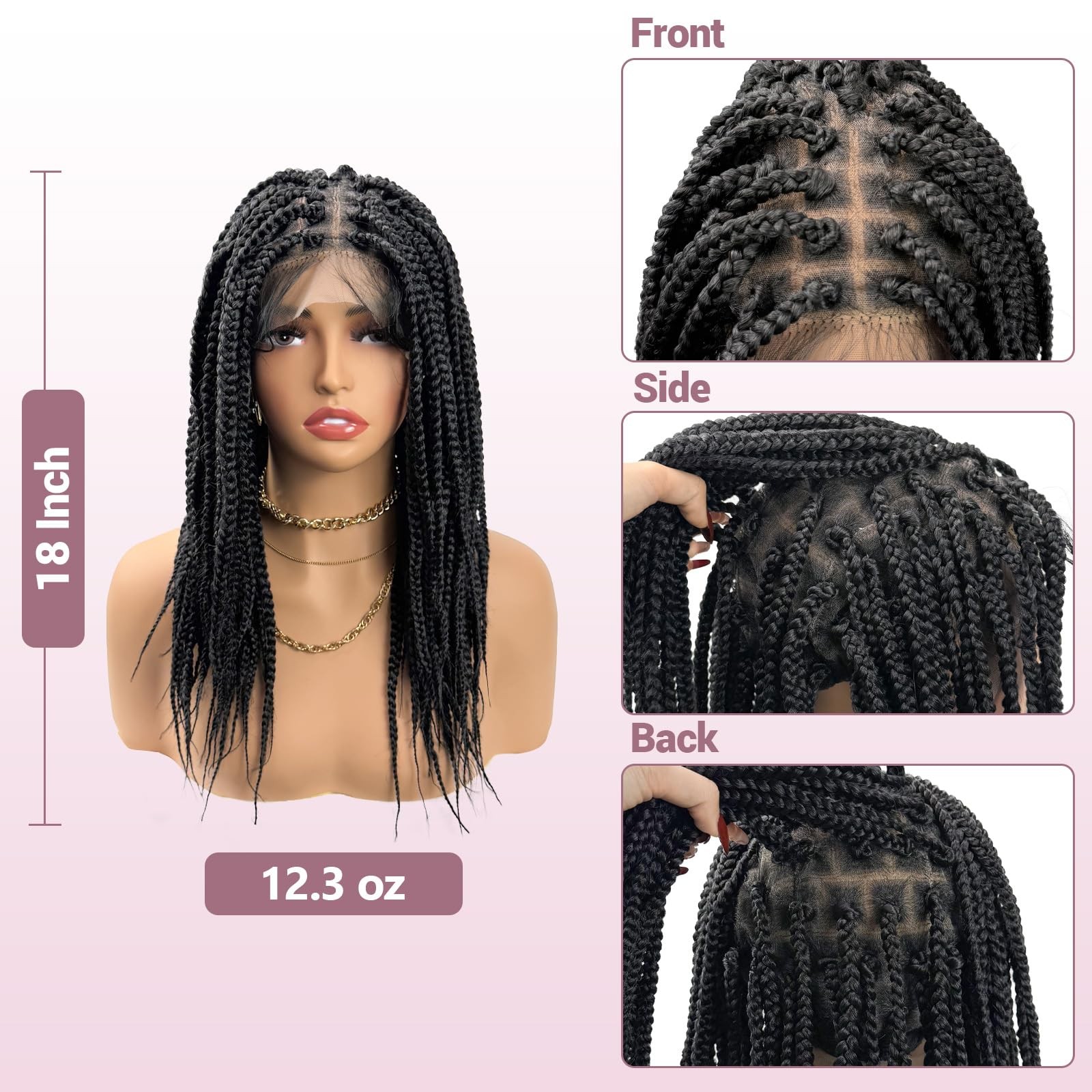 Janyuwool 18 Knotless Braided Wigs Full Double Lace Short Braid Wig For Black