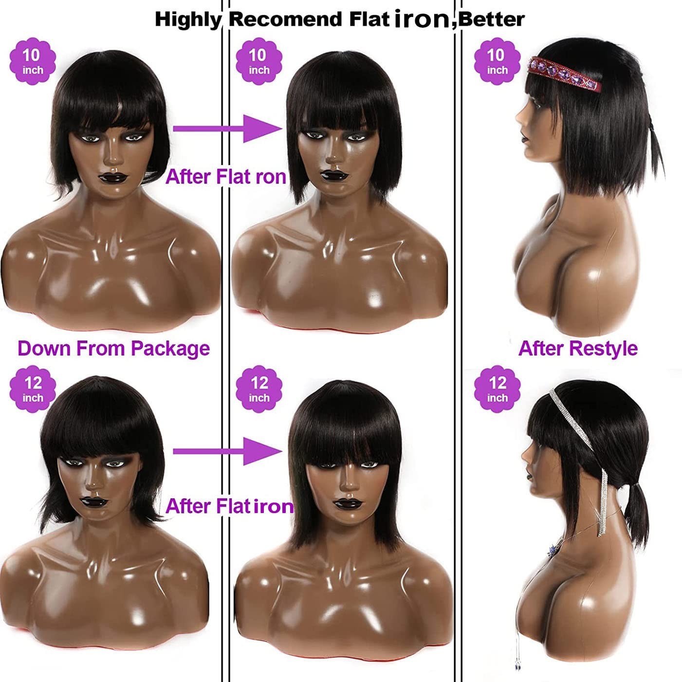 Straight Bob Wig Short Bob Wigs Human Hair Wig With Bangs None Lace Front Wigs