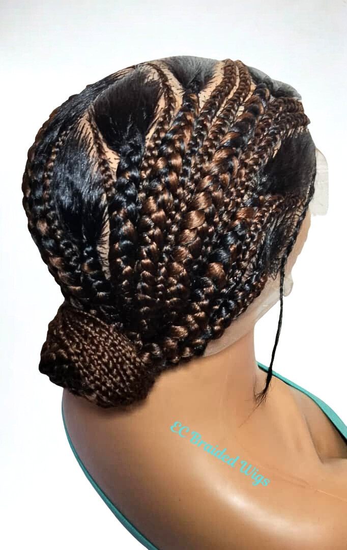 Bun Braided Wig. Natural Brush Cornrow Braids. Full Lace with Baby Hair.