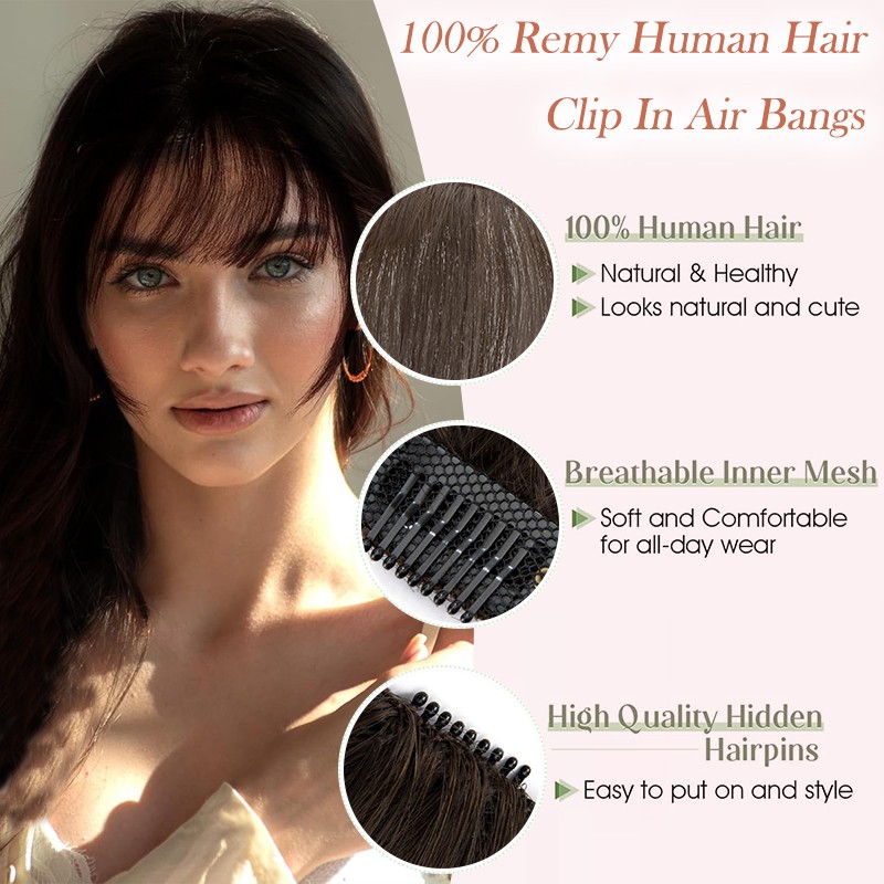 Clip In Fringe Topper Neat Bangs Hair Piece 100% Real Remy Human Hair Extensions