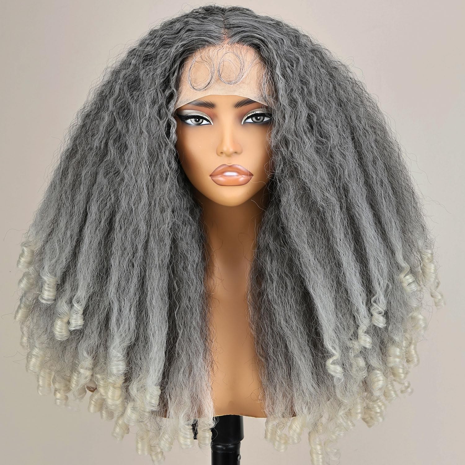Afro Kinky Straight Lace Front Grey Wig 20 Inch T Part Salt and Pepper Wigs