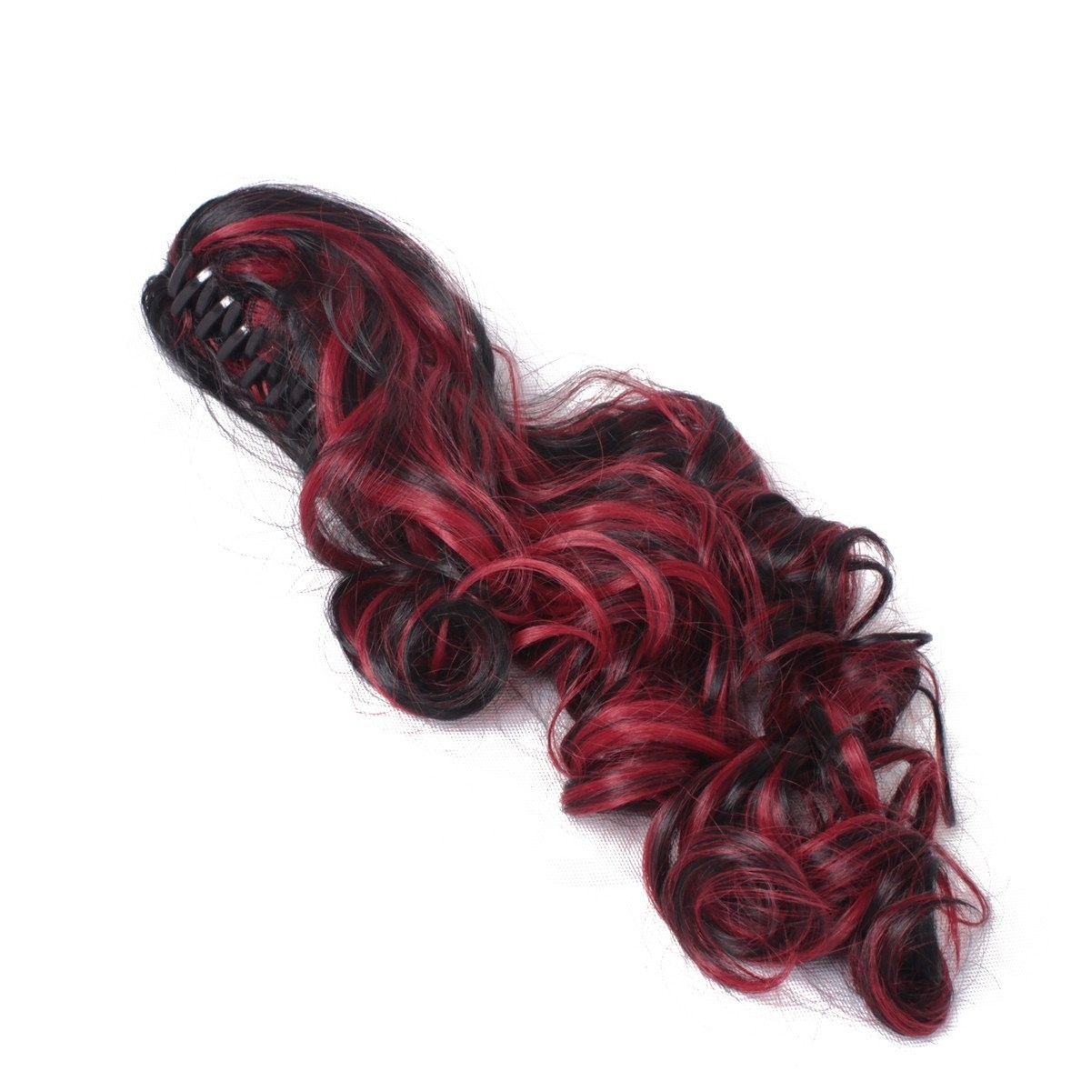 Long Curly Multi-Color Cosplay Wig with 2 Ponytails Black with Red