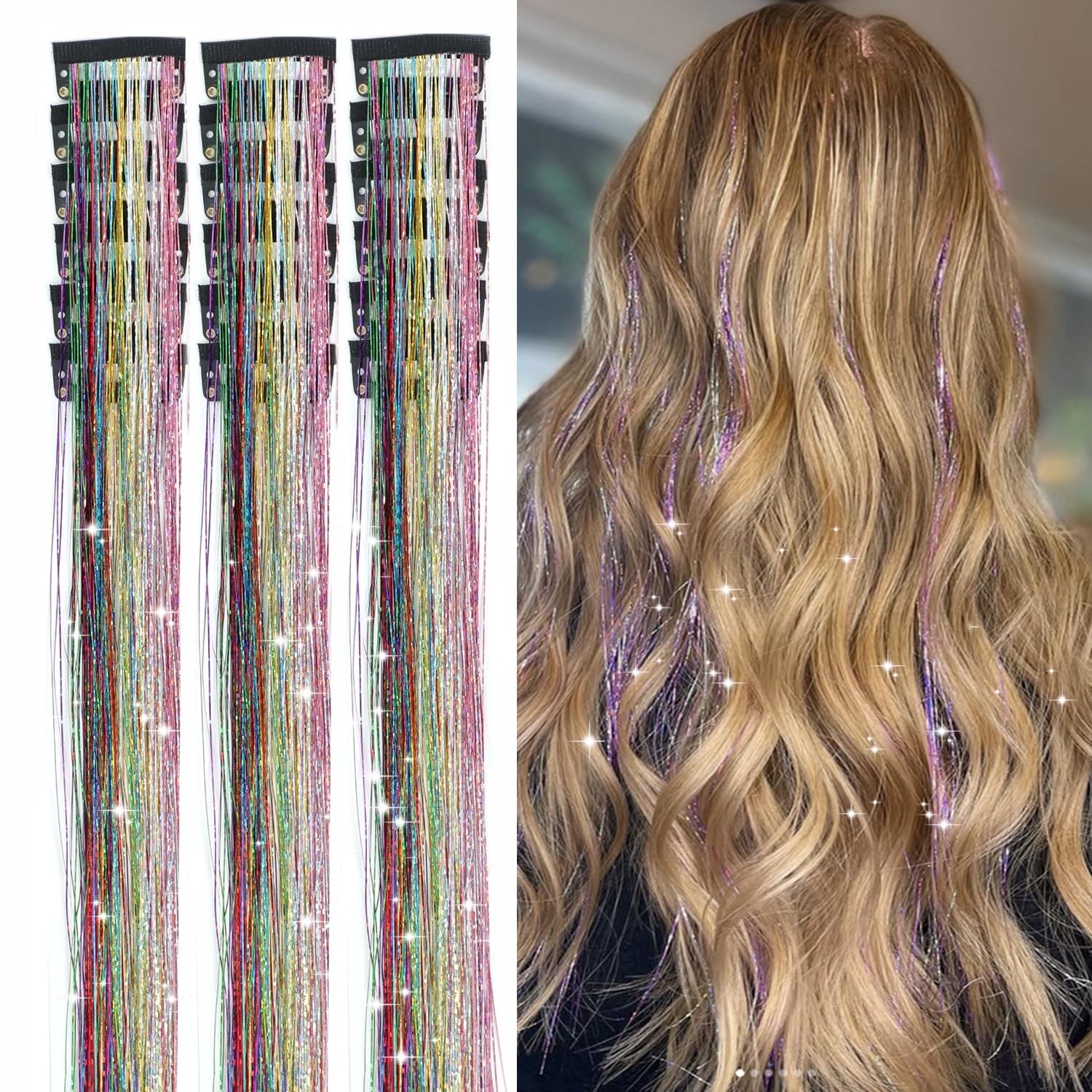 18pcs Hair Tinsel Clip in Kit Glitter 18pcs, Colorful