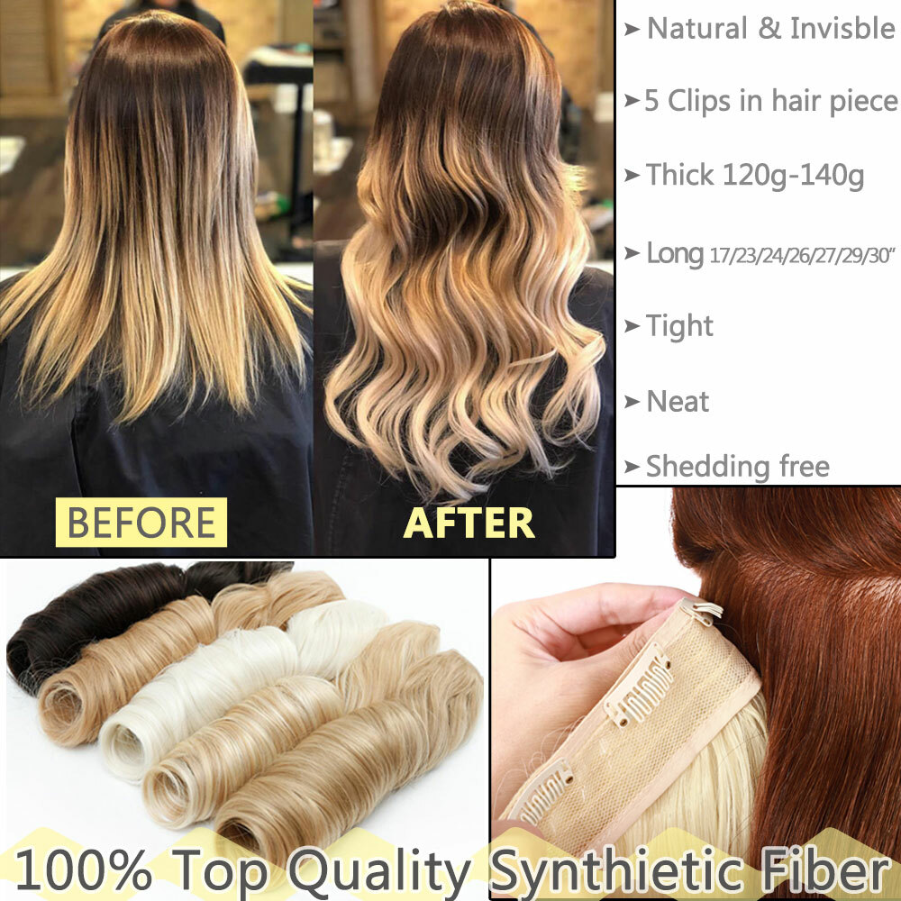 Real as Human Curly Straight Hairpiece 5Clips One Piece Clip in Hair Extensions