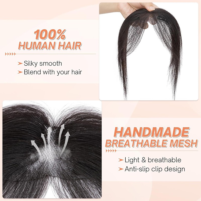 100% Human Hair Extensions Clip In 3D Bangs Mid-Part Air Bangs French Bangs Thin