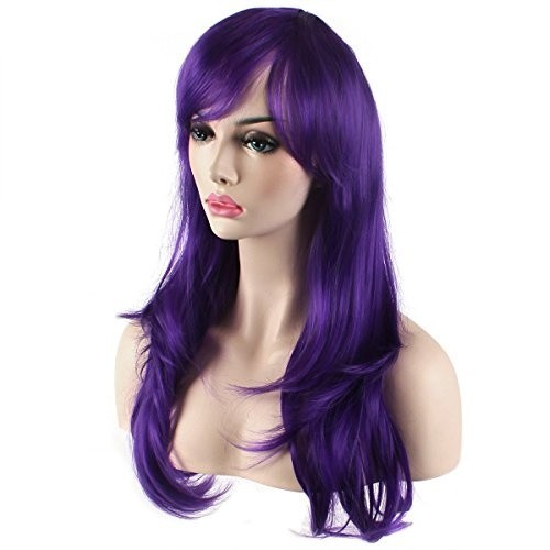 28 inch Fashion Wigs Long Wavy Curly Hair Cosplay Wig (Purple)