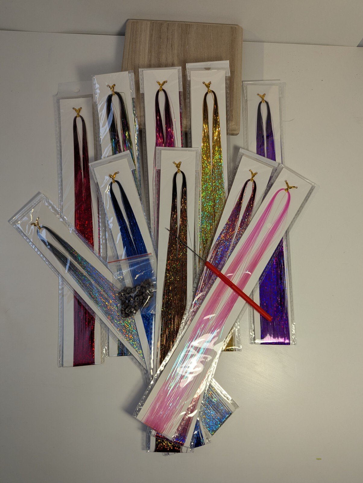 Hair Tinsel Kit 10 colors 48 inch strands with tool
