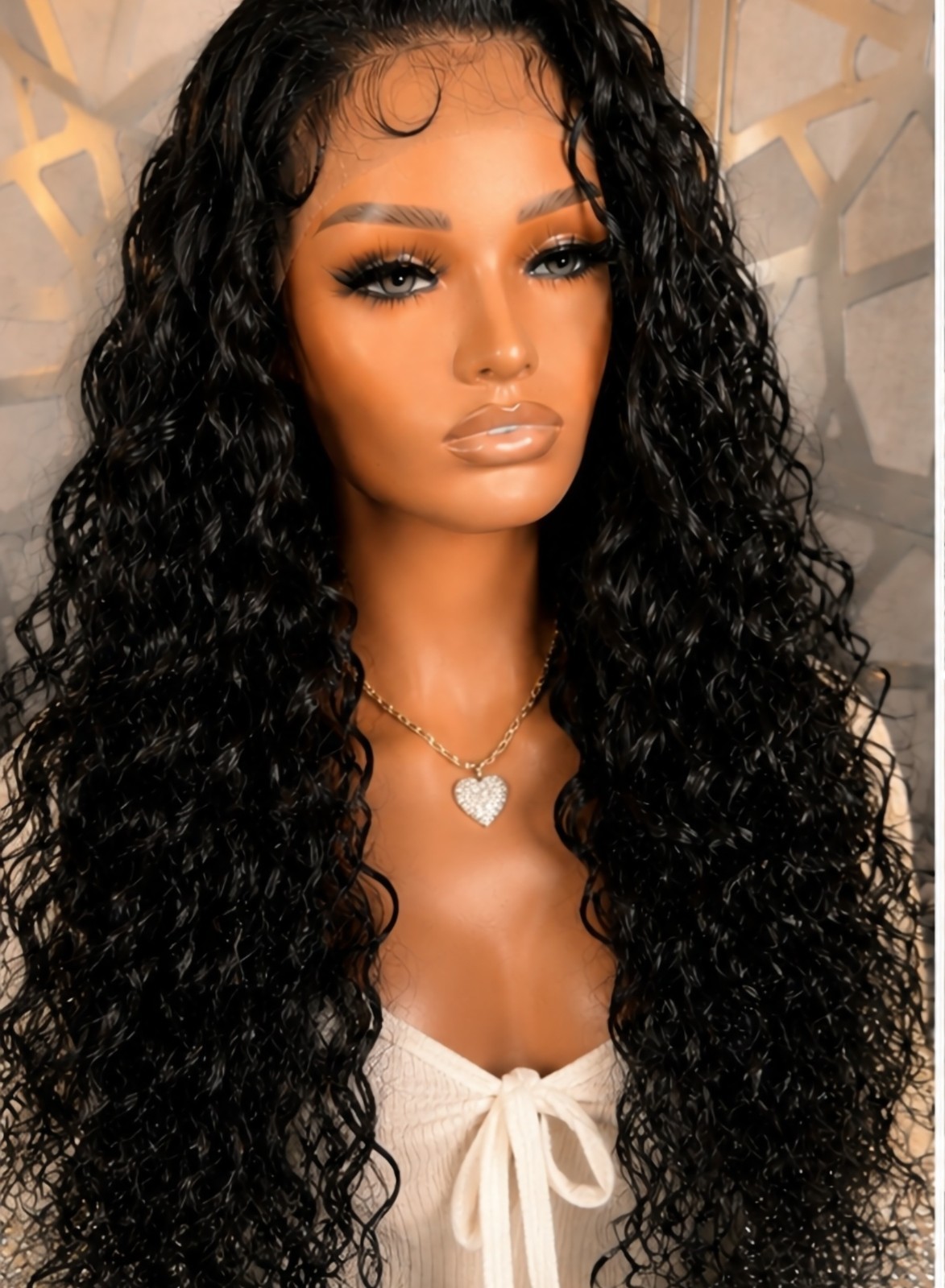 Black Curly Lace Front Wig Human Blend, 13×6 Glueless Wig, Full Density Long Wig