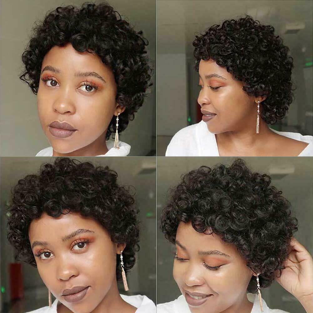 Fashion Women Lady Pixie Cut Short Curly Wig Bangs Black Synthetic Natural Hair