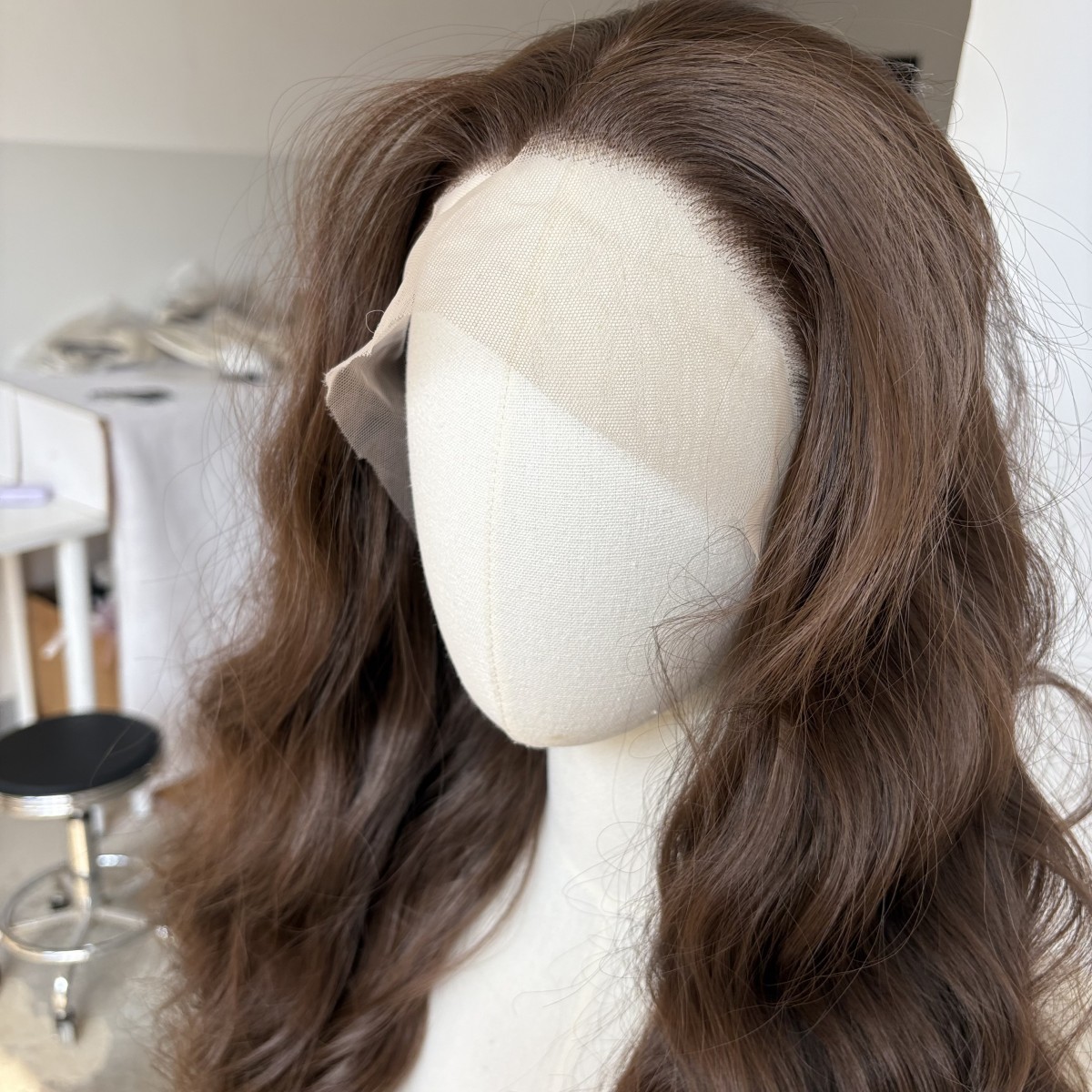 Long Wavy Glue Less Lace Front Wig Synthetic Hair Heat Resistant Soft Brown