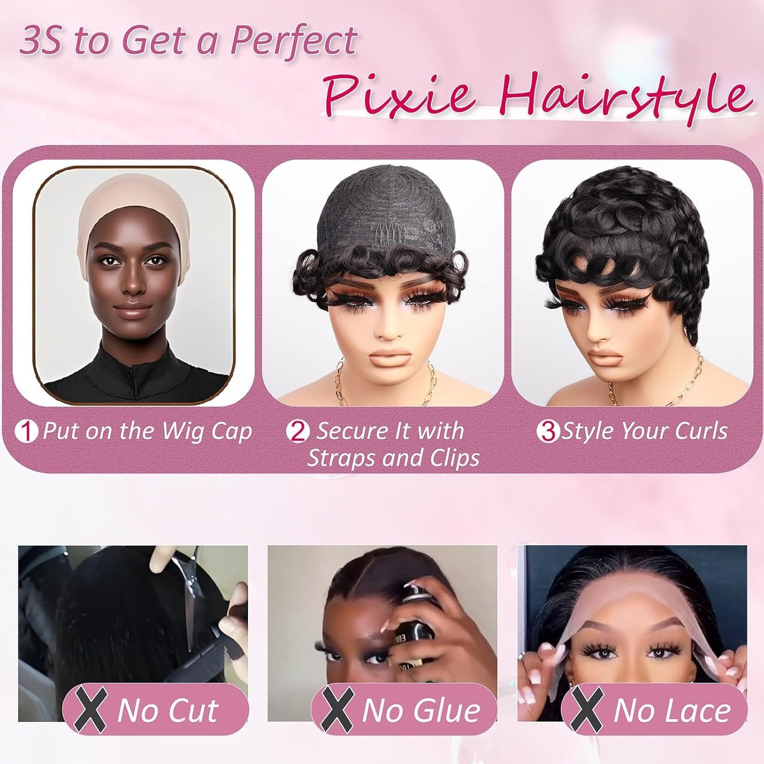 Black Women Short Curly Pixie Wigs Human Hair Stylish and Easy to Wear
