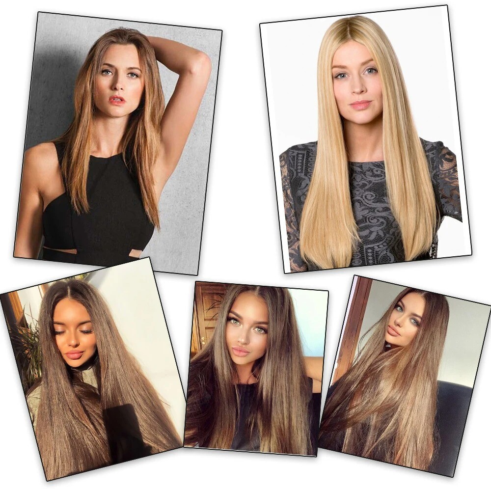 24in Synthetic Long Straight Clip In One Piece Hair Extension 5 Clips Fake Hair