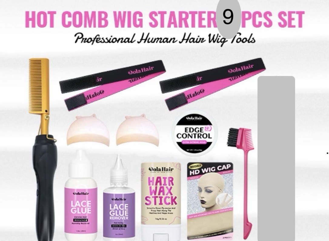 Dolahair Electric Hot Comb Wig Installation Kit 9 Pc Lace Melt Bands Glue NEW