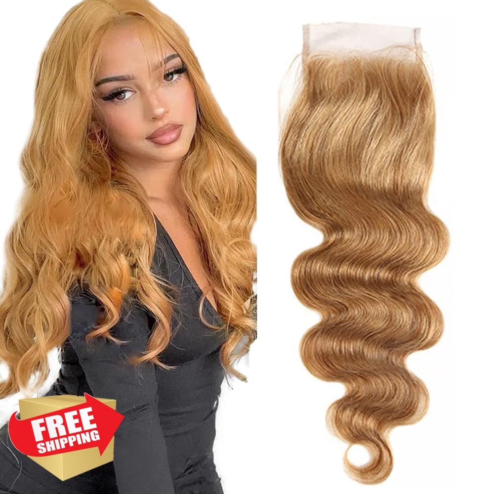 YiweYowe #27 Blonde Lace Closure 4×4 HD 18 Inch Brazilian Body Wave