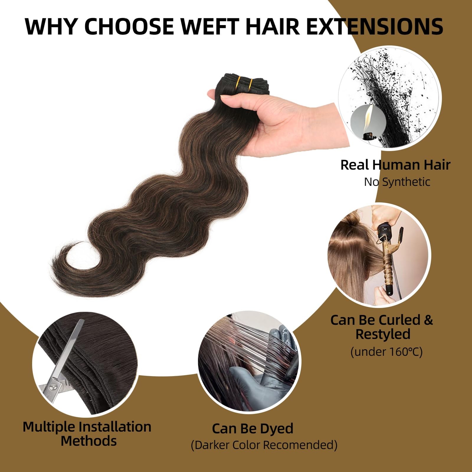 Frealhd Body Wave Human Hair Extensions Sew In 16 Inch 110G Double Weft Remy