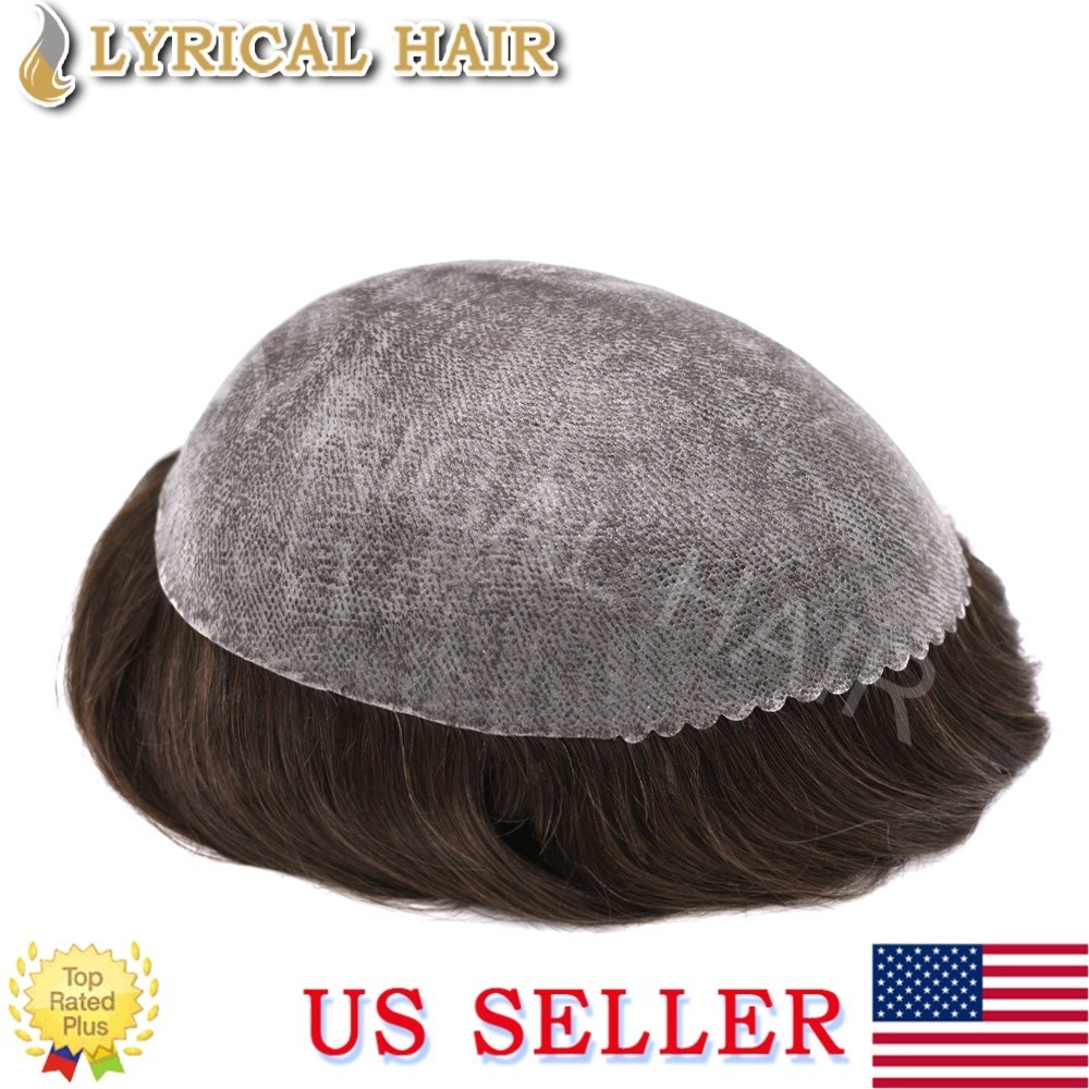Lyrical Hair Mens Toupee Human Hair Replacement System Injection PU Hairpiece US
