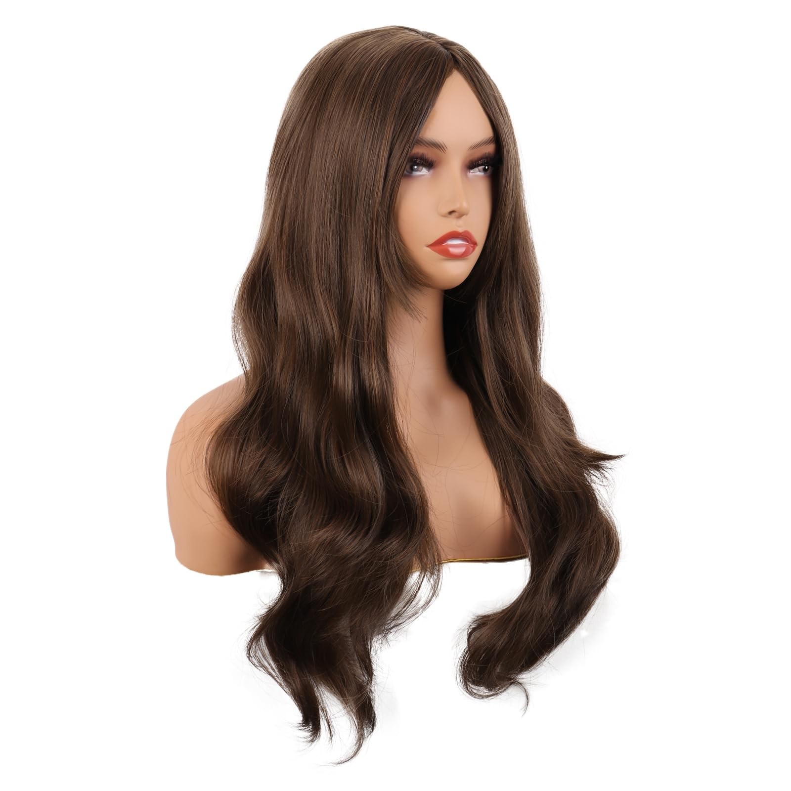 26 Inch Fashion Long Layered Side Bangs Wavy Curly Wig, Brown