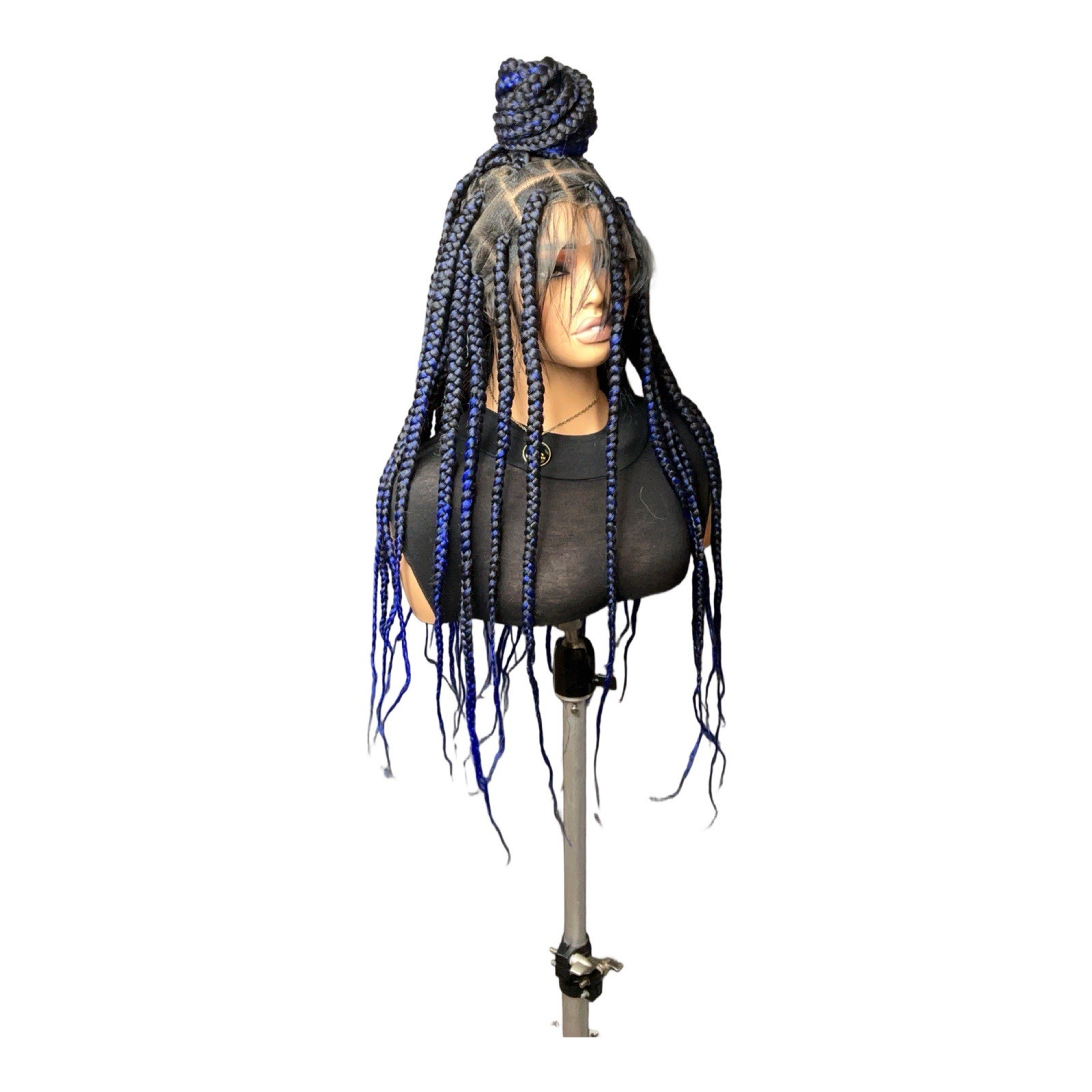 Women’s Synthetic Lace Front Glueless Box Braid Wig Ombré Blue/Black 31-40in