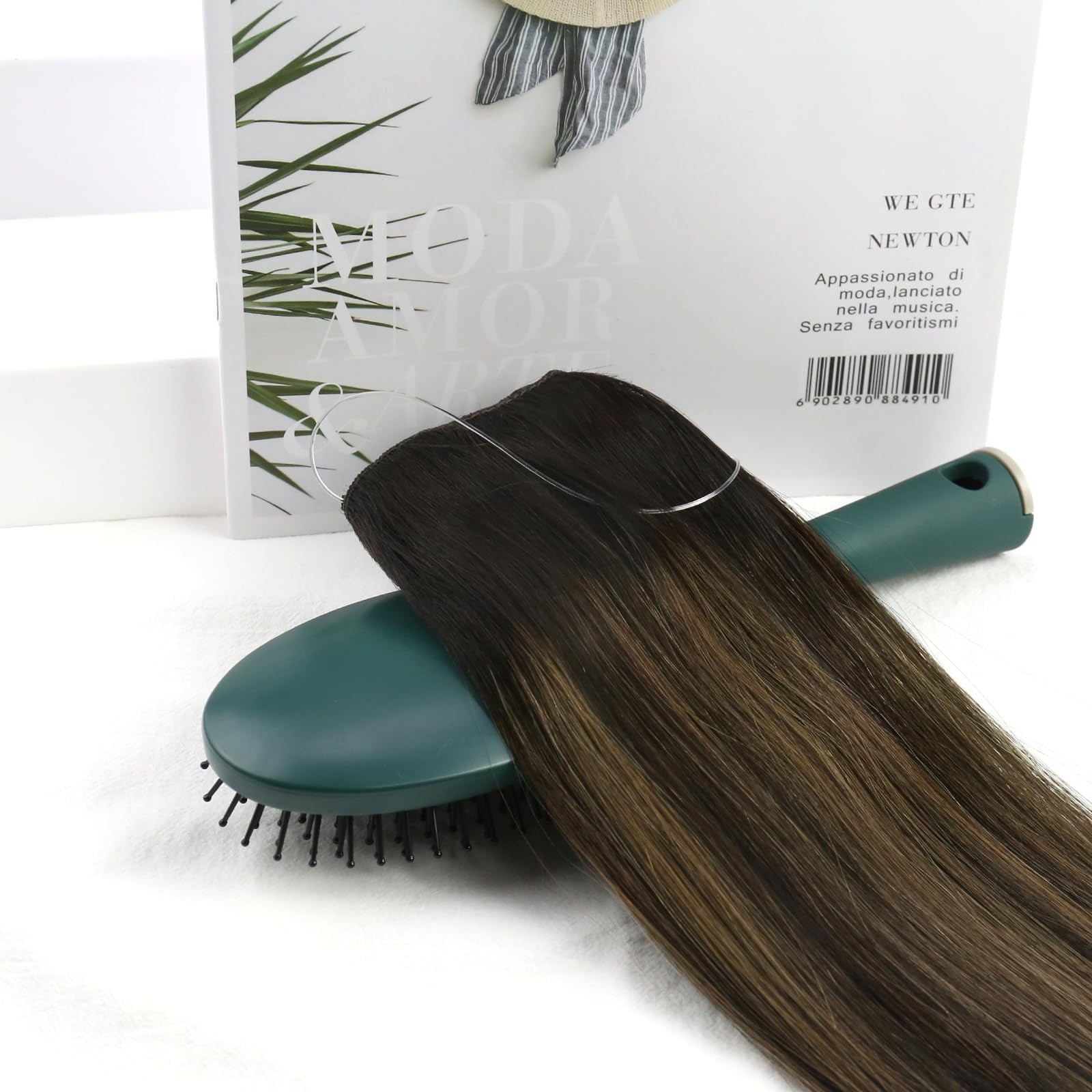 Wire Hair Extensions Real Human Hair, 12 Inch 70g Brown Balayage Invisible Wi…