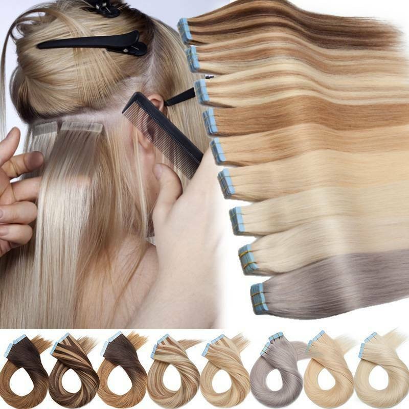 Tape in Hair Extensions Real Human Hair Invisible Skin Wefts Premium Remy Thick