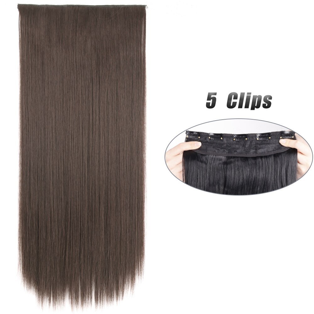 Synthetic 5 Clip In Hair Extension Long Straight Hairstyle Hairpiece Black Brown