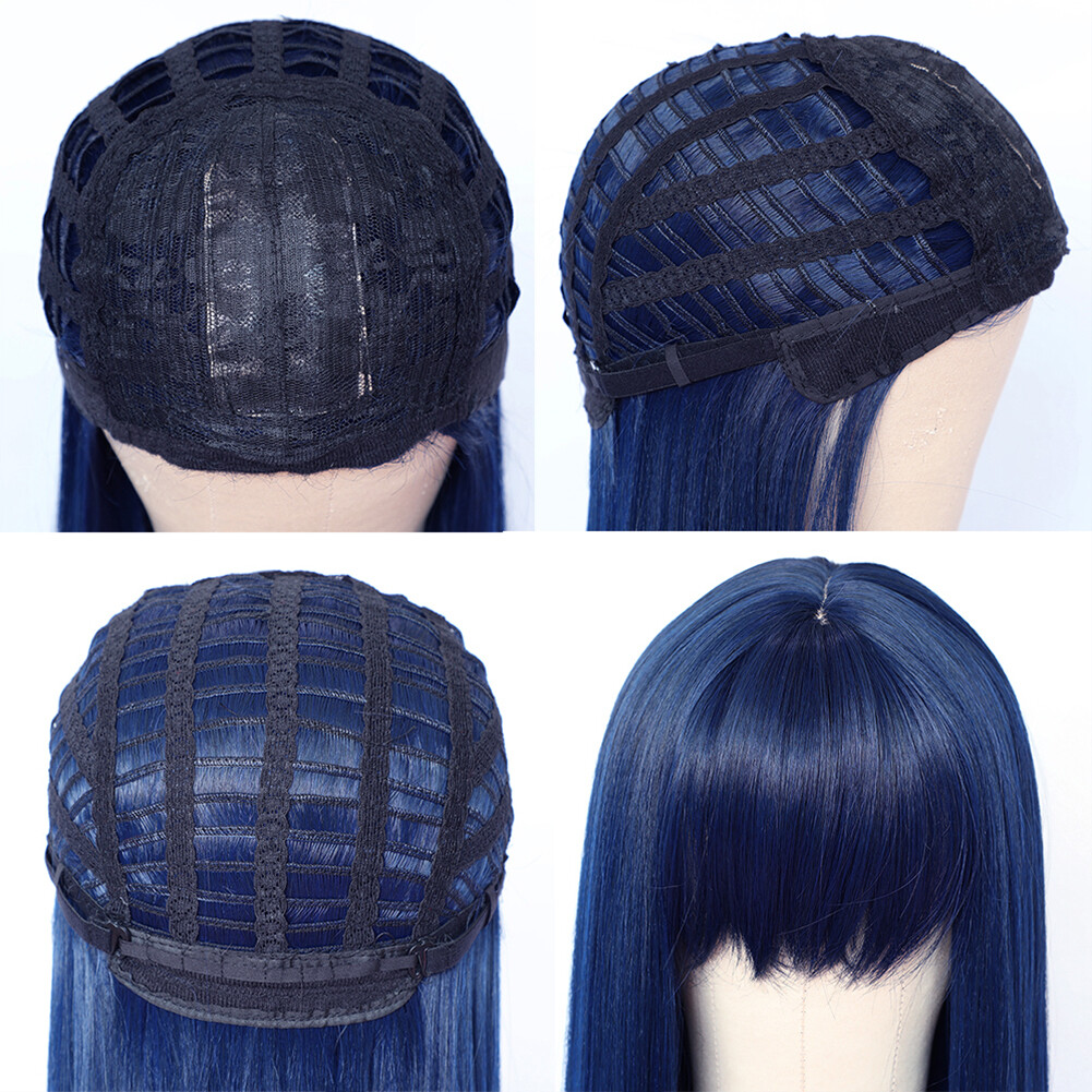 Women Full Neat Bangs Synthetic No Lace Wig Long Straight Heat Resistant Natural