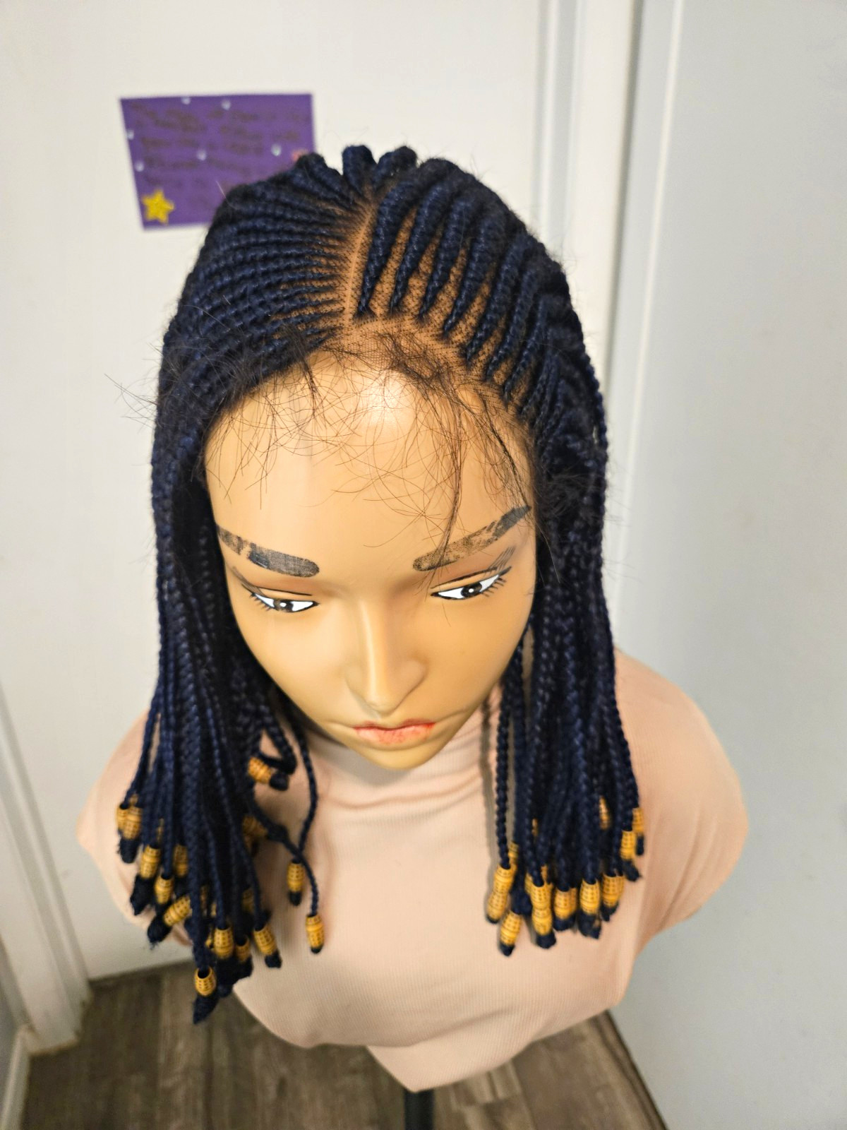 Women Synthetic Lace Front Glueless Medium Braided Wig Blue Free-Part Baby Hair