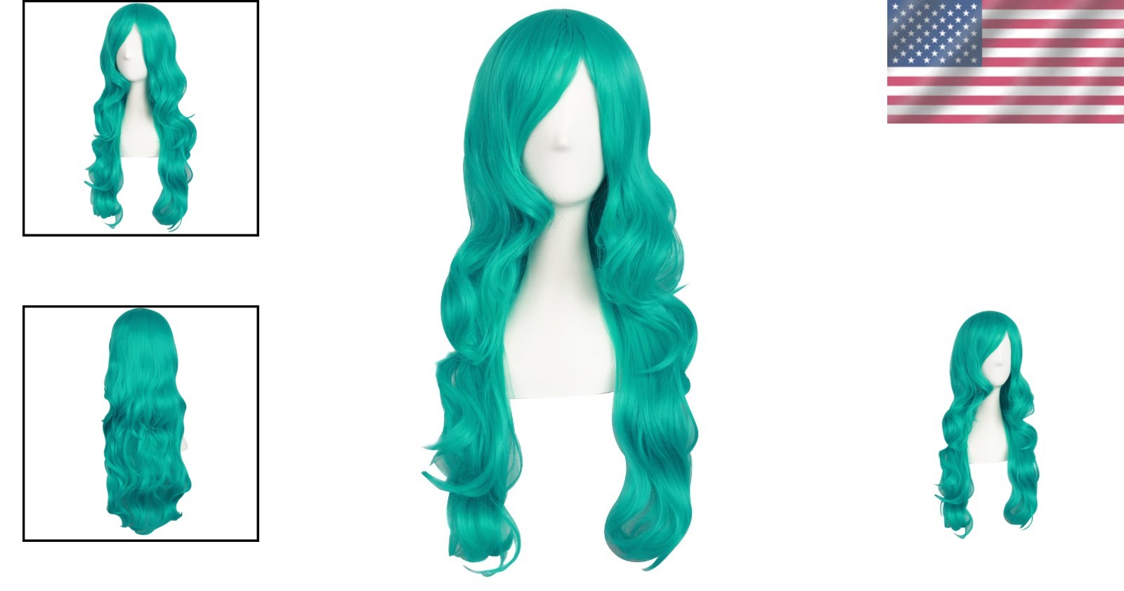 Charming 60cm Synthetic Fiber Wig in Shiny Dark Teal Green for Parties & Cosplay