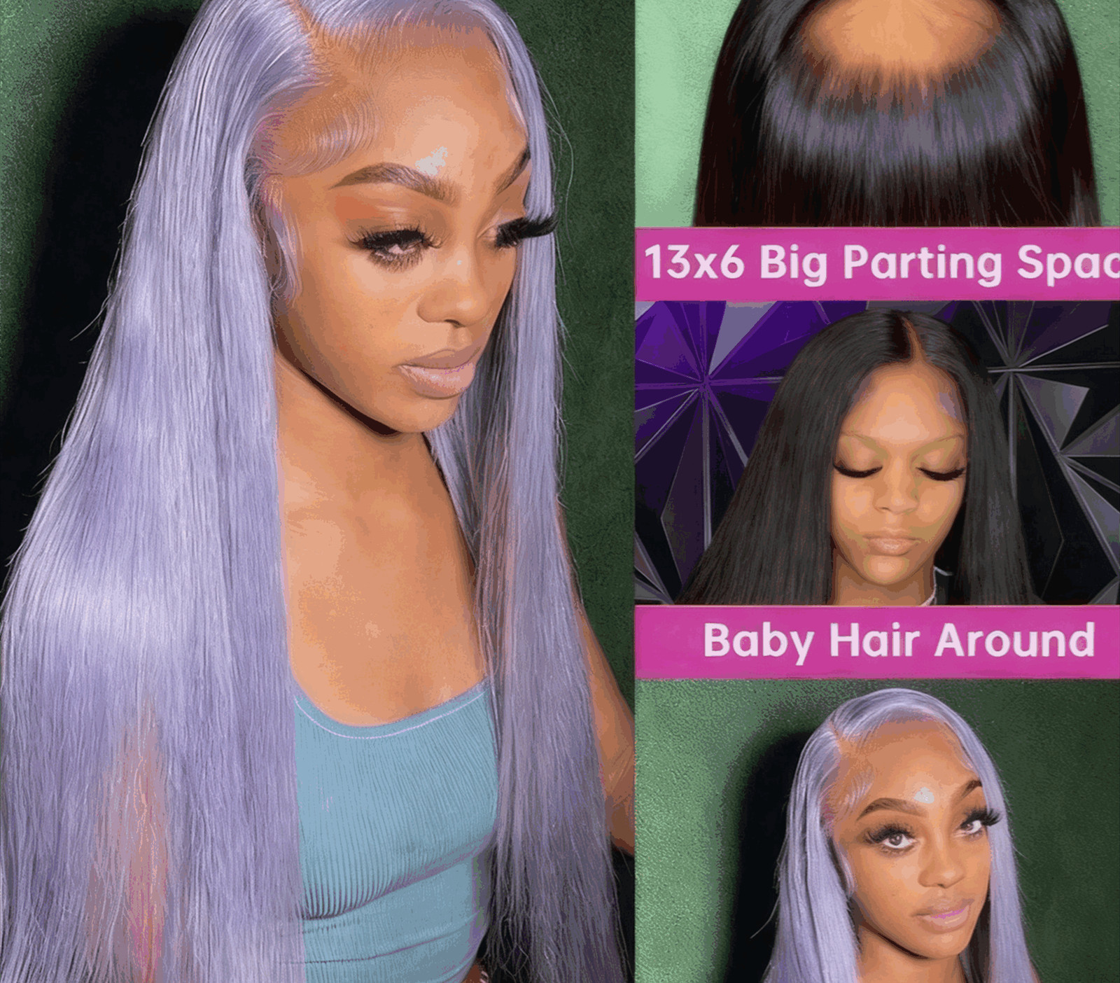 Cyan Blue Body Wave 13×6 Lace Front Wig Human Hair 613 Blonde Green Ombre WIg