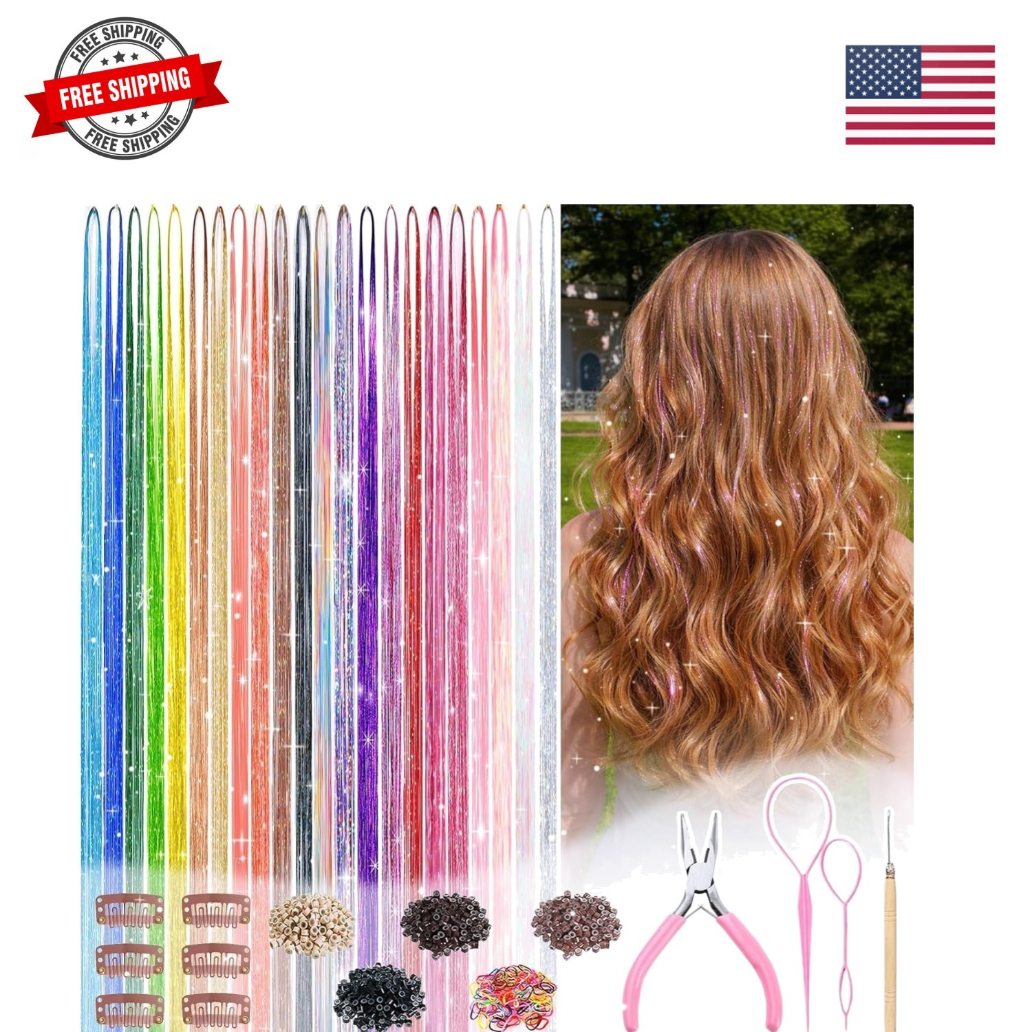 Hair Tinsel, 22 Colors Fairy Hair Tinsel Kit for Girls Women 48 Inch 8800 Str…
