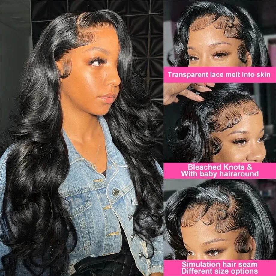 13×6 Body Wave HD Transparent Lace Front Human Hair Wig 40 Inch 5×5 200 Density