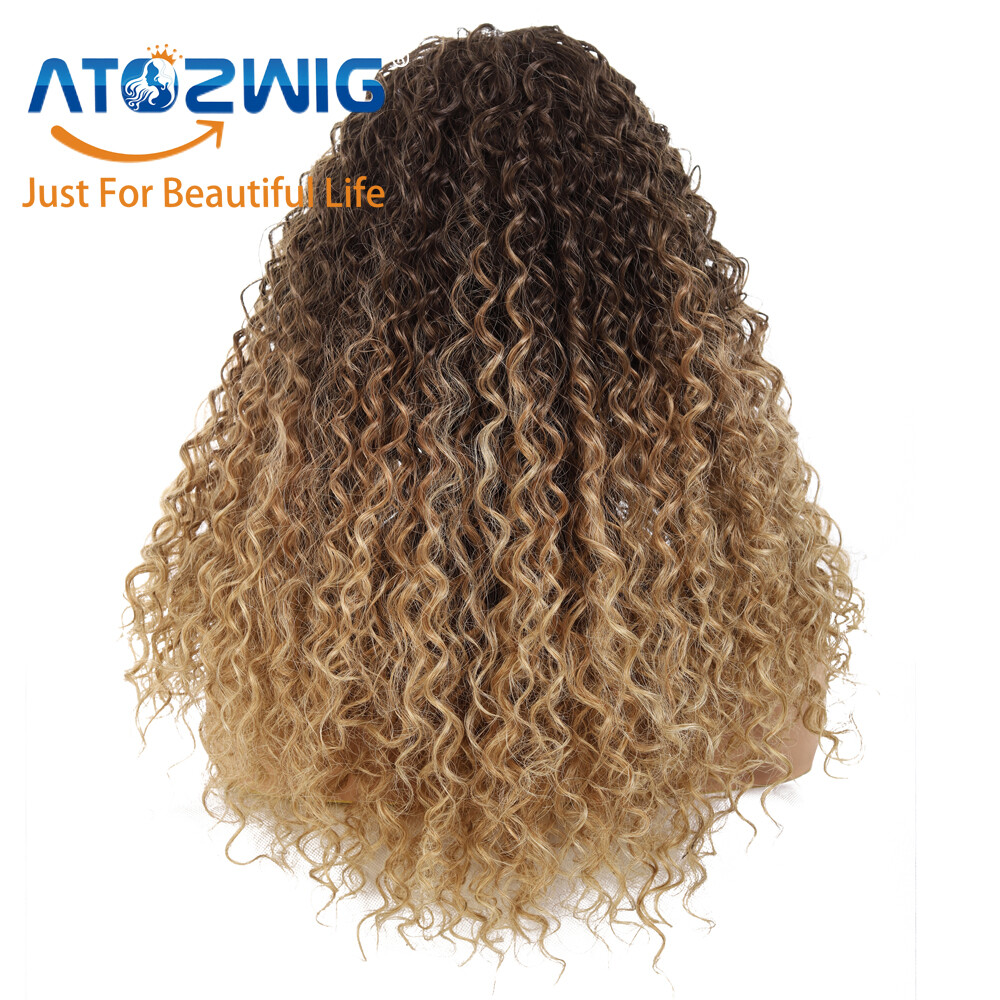 Afro Kinky Curly Ombre Brown Blonde Wigs Women African Synthetic Full Wig US