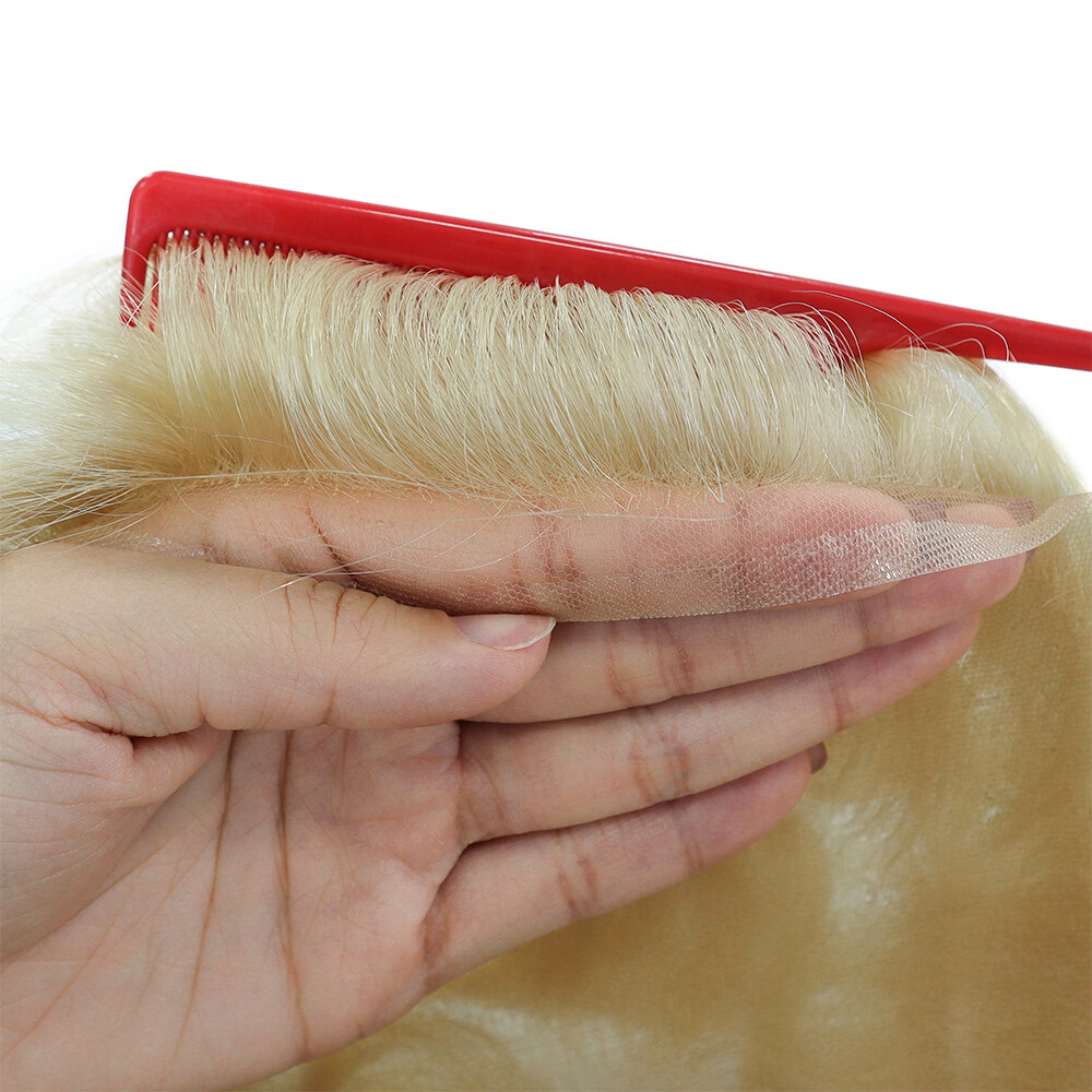 Full French Lace Toupee For Men Human Hair Replecement System Natural Hairpieces