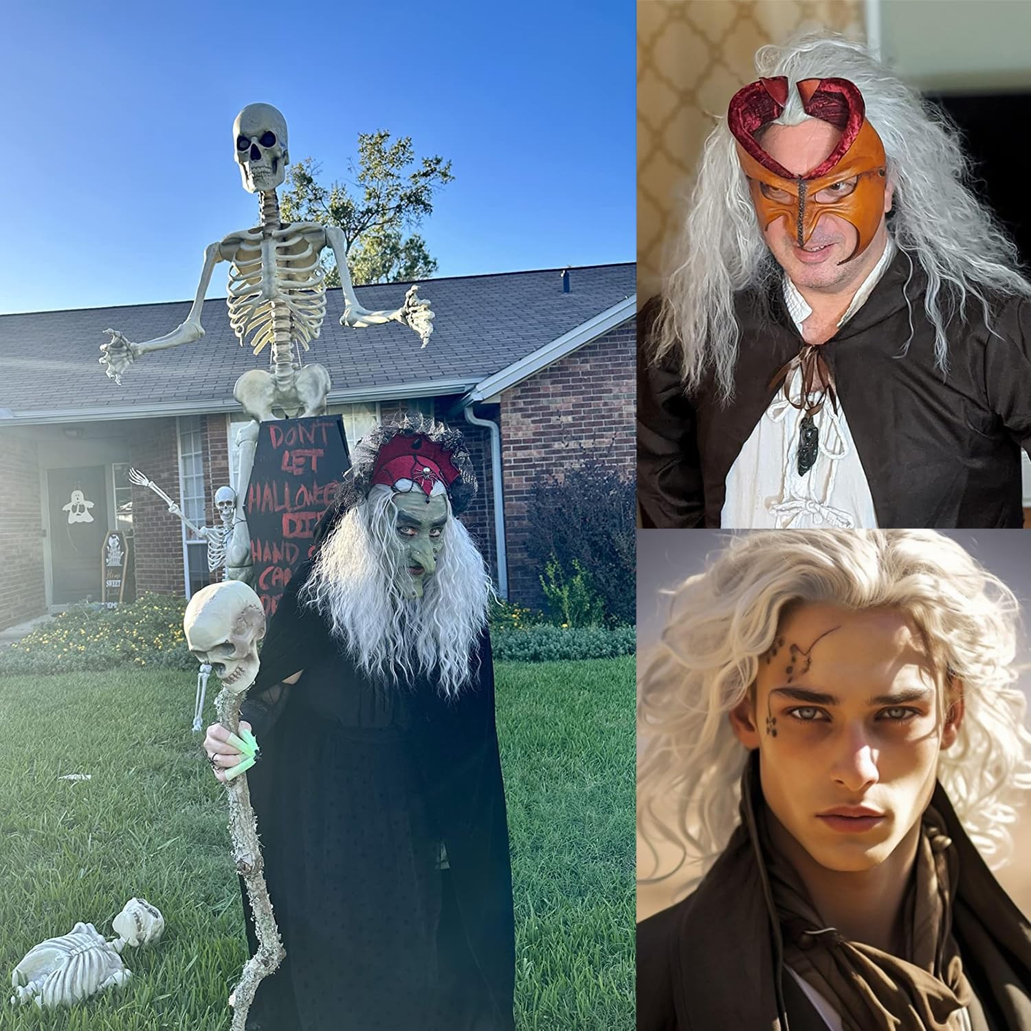 Long Curly Wavy White Wigs for Men Synthetic Natural Party Halloween Cosplay …
