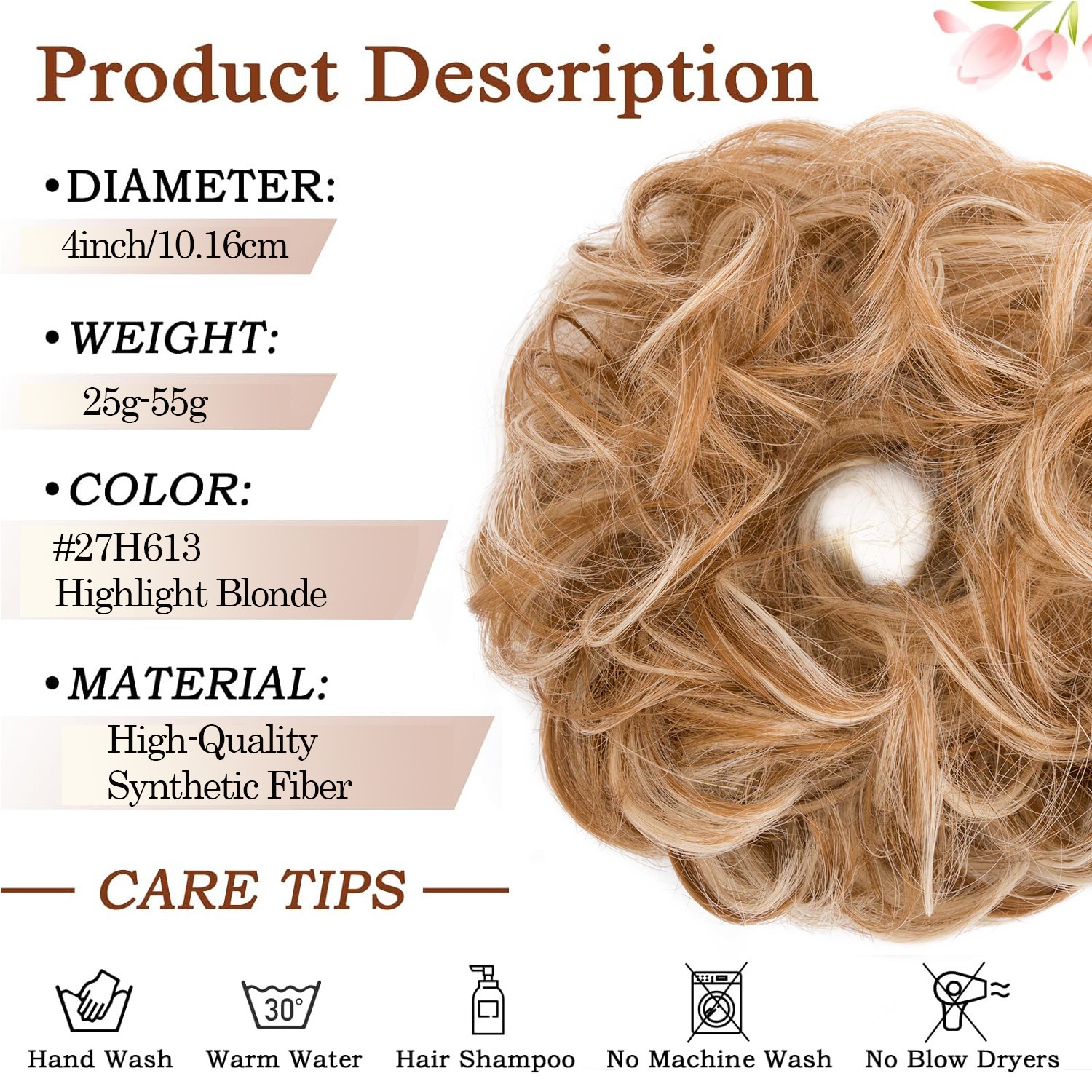 Real Natural Curly Messy Bun Hair Piece Scrunchie Hair Extensions as Human Brown