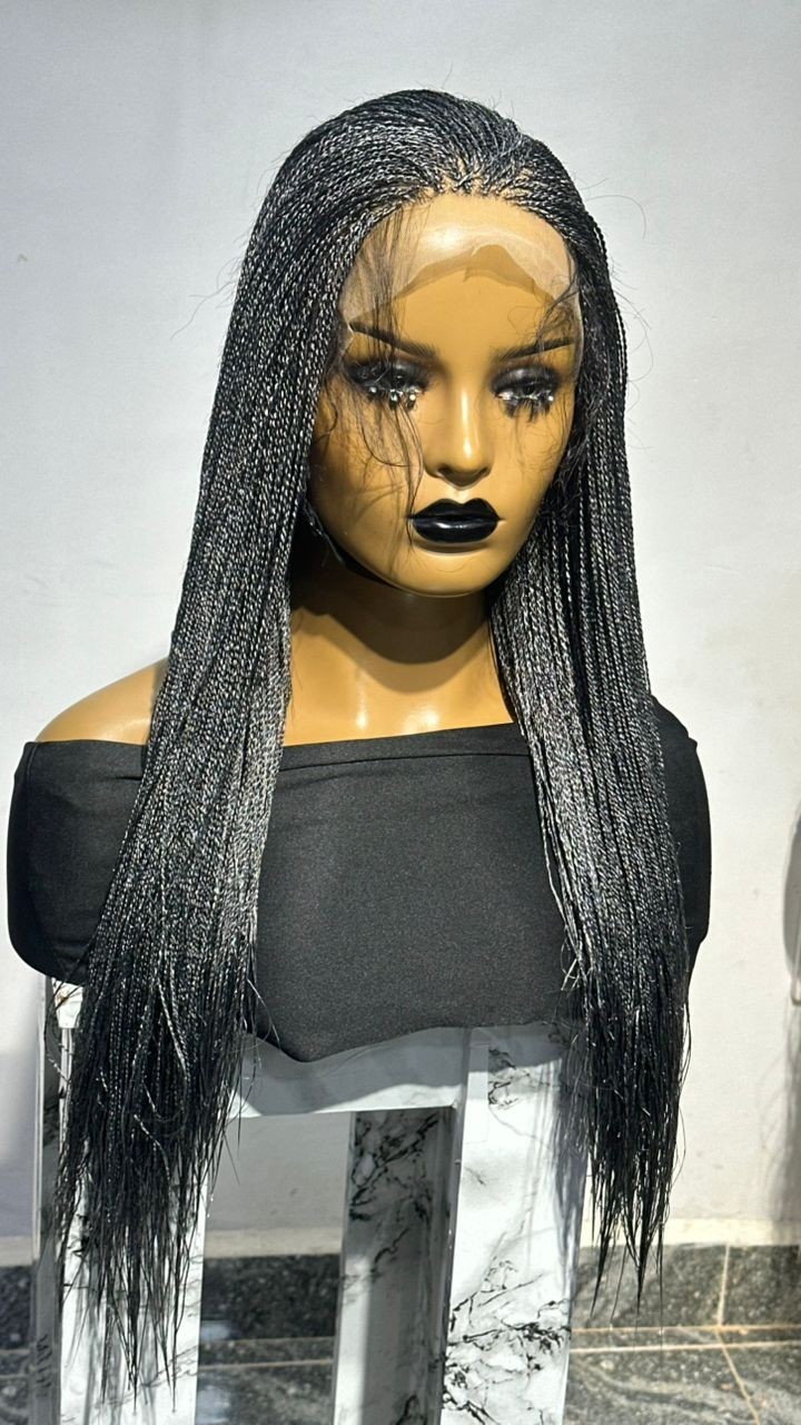 Full Lace Micro Twist Salt And Pepper 22 Inches With Baby Hair