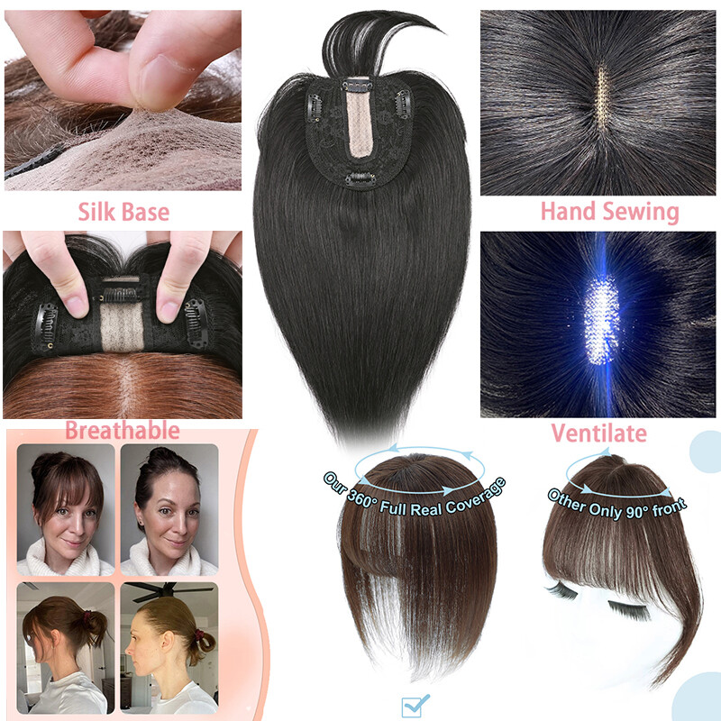 100% Remy Human Hair Topper Toupee Hairpiece Wigs Clip In Silk Base Honey Brown