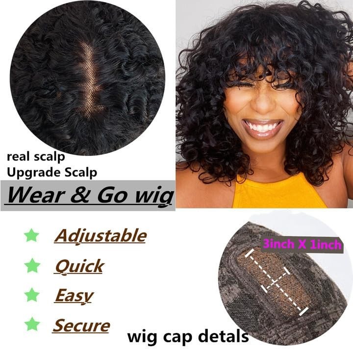 Curly bob wig 2×1 Lace Front Wigs Human Hair Wigs with Bangs for Black Women