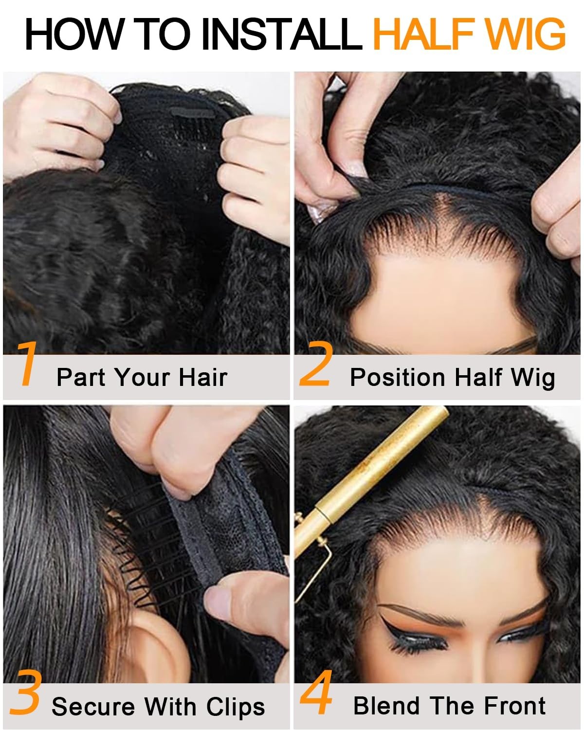Kinky Curly Half Wig 200% Density – 18″ Afro Curly Glueless Headband Wig for Wom