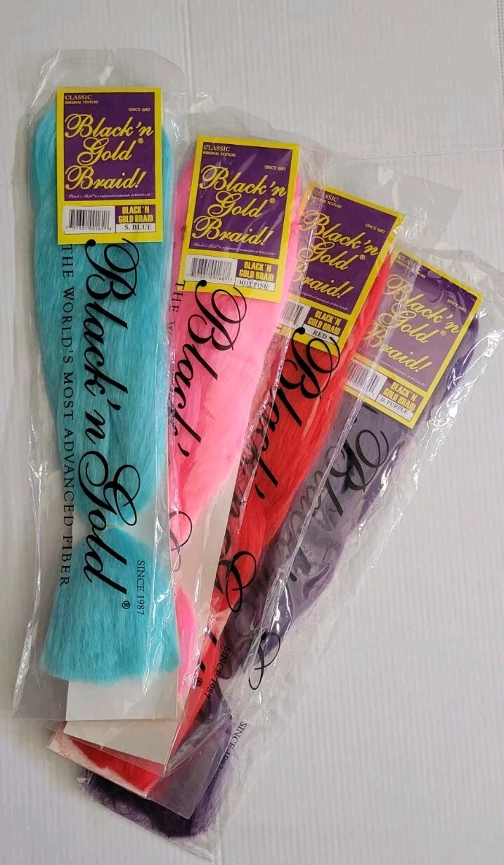 (4 MULTI PACK) BLACK’ N GOLD BRAIDING HAIR 100% KANEKALON HAIR EXTENSION SOFT