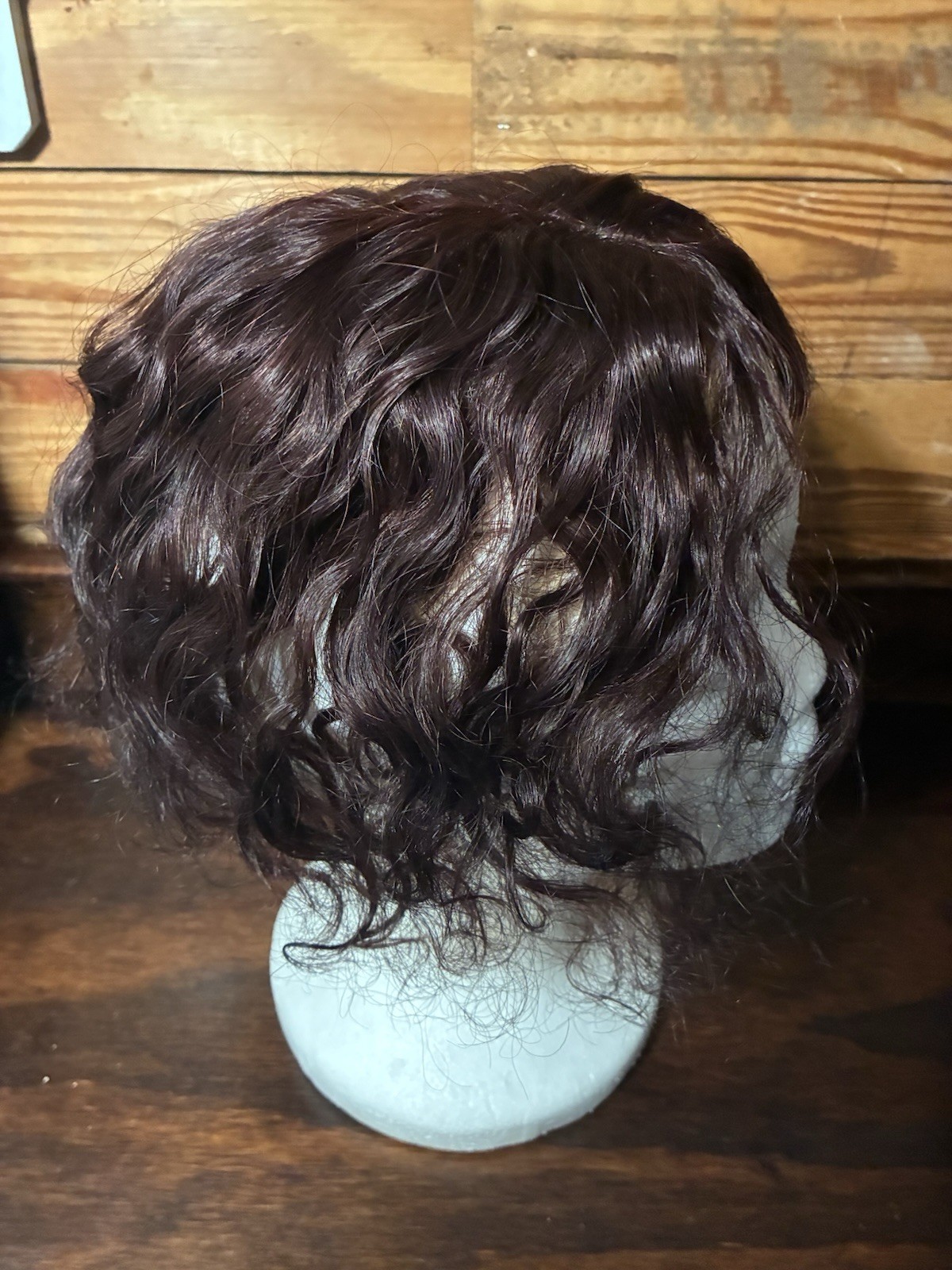 10” Remy Human Hair Topper, Silk Top Clip In, Wavy Dark Brown, No Bangs